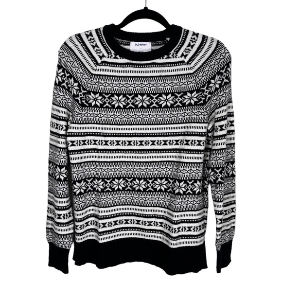 Old Navy Northern Isle snowflake black/white sweater women's medium - Picture 1 of 6